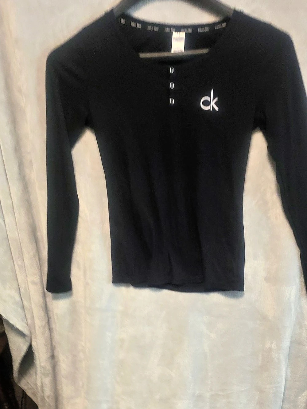 Calvin Klein Black Long Sleeve Henley Top Like New Small